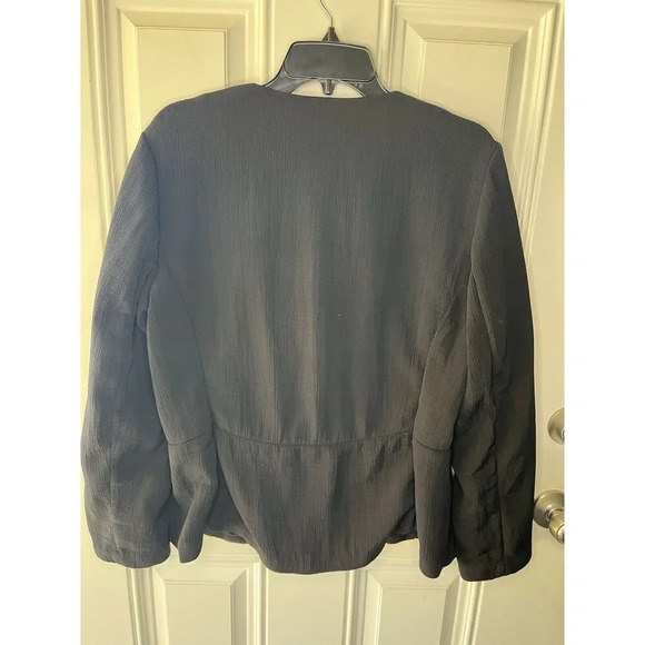 Eileen Fisher Black Silk Blend Textured Long Sleeve Open Front Jacket Medium - Picture 5 of 6